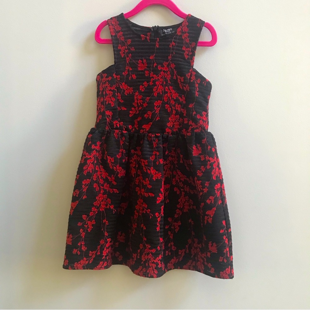 Bardot Junior Black and Red Floral Dress, Size 6.